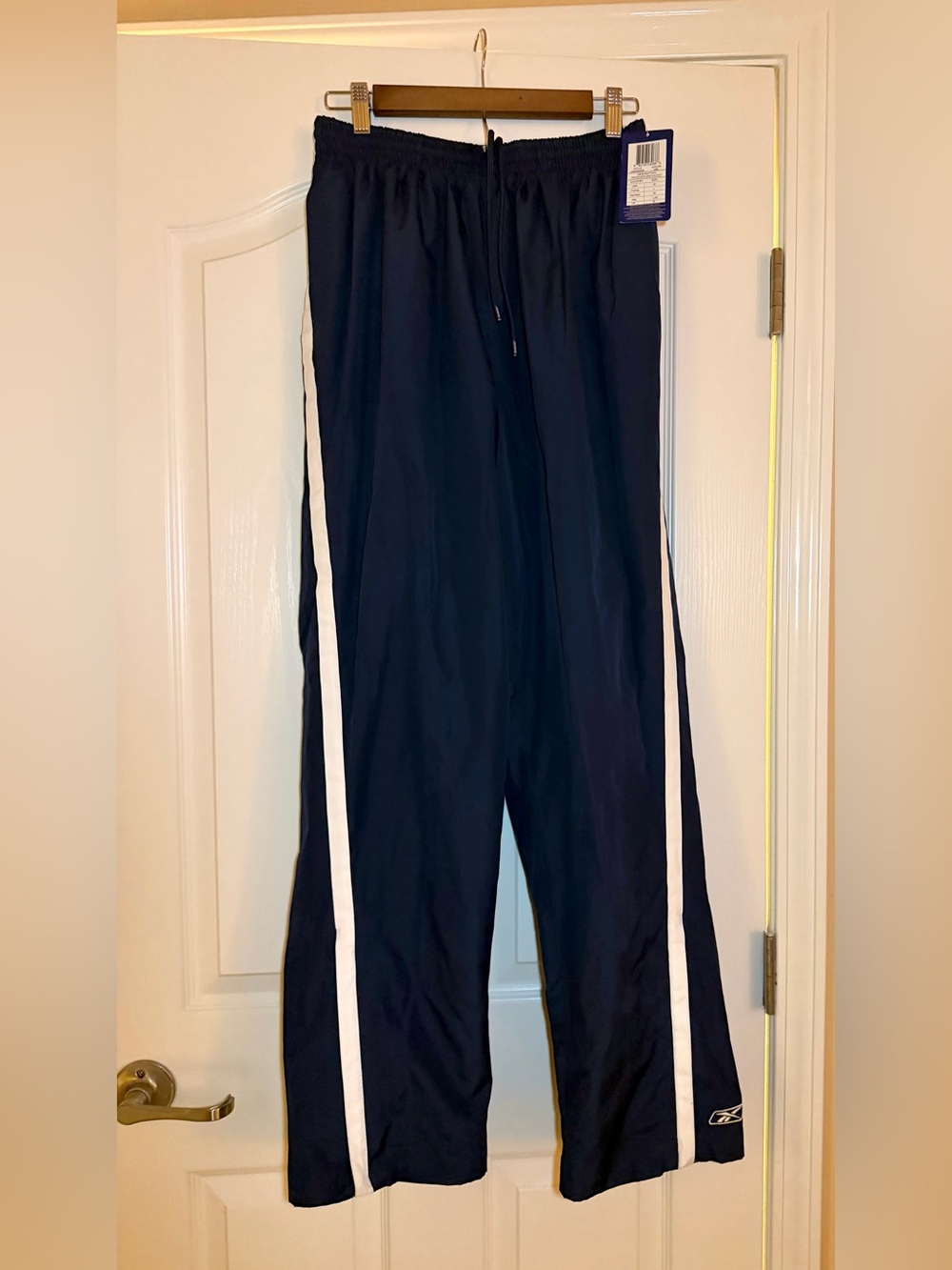 Reebok Navy Track Pants with White Side Stripes